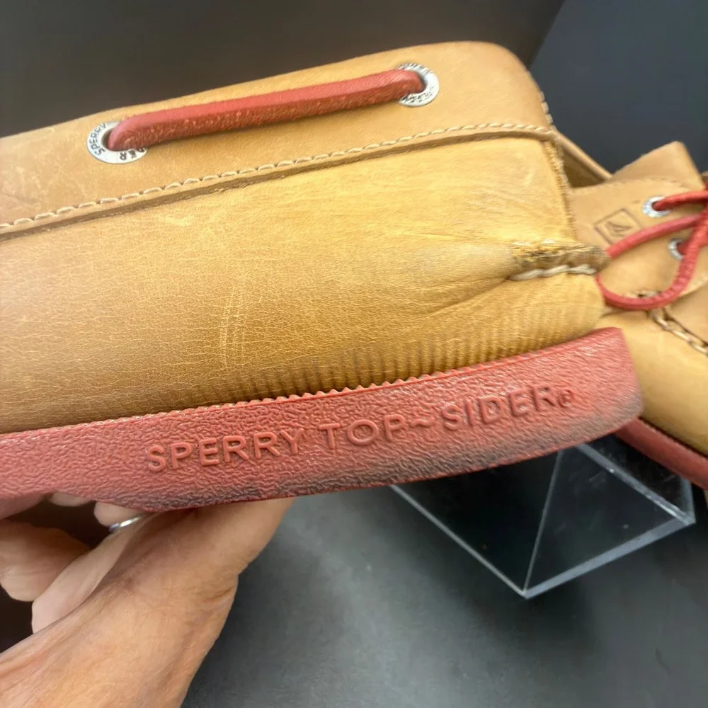 Sperry Top-Sider Mens Authentic Original Leather Boat Shoes Tan Red Sole Laces
